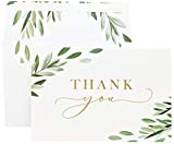 Gooji 4x6 Greenery Leaves Gold Foil Thank You Cards (Bulk 20-Pack) Matching Peel-and-Seal White Envelopes | Assorted Set, Watercolor | Birthday Party, Baby Shower, Weddings, Greeting, Blank Notes