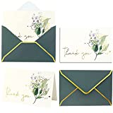 Heavy Duty Greenery Thank You Cards with Envelopes - 36 PK - Thank You Notes with Gold Foil Letterpress 4 x 6 Inches Blank Note Cards for Wedding Bridal Shower Baby Shower Card Business Funeral Sympathy