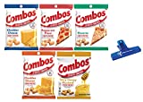 COMBOS Cheddar Cheese Cracker, Pepperoni Pizza, Pizzeria, Cheddar Cheese Pretzel, and Buffalo Blue Cheese, 6.3 Ounce (Pack of 5) - with Make Your Day Bag Clip