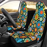 Koliocaa Abstract Hippie Flower Car Seat Covers, Full Set Front Bucket Seat Covers Protectors Accessories 2 Pcs