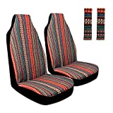 AOTOMIO 4PCS Boho Front Seat Covers Flower Style Blue Baja Blanket Car Seat Covers Ethnic Style Coarse Flax Cloth Hippie Covers Universal Fit …