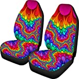 UNICEU Rainbow Boho Ethnic Tie Dye Print Universal 2 PCS Front Seat Cover Durable Bucket Seat Protectors for Car SUV