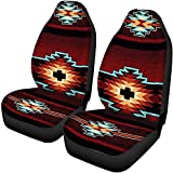 FUIBENG Southwest Nativa American Tribal Aztec Geometry Red Pattern Universal 2 Pcs Car Front Seat Covers Bucket Seat Protector for Cars