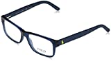 Polo Ralph Lauren Men's PH2117 Rectangular Prescription Eyewear Frames, Shiny Transparent Blue/Demo Lens, 54 mm