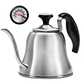 Chefbar Tea Kettle with Thermometer for Stove Top Gooseneck Kettle, Pour Over Coffee Kettle, Goose Neck Tea Pot Stovetop, Hot Water Heater for Camping, Home & Kitchen, Stainless Steel - Small 28oz