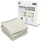 S&T INC. Exfoliating Washcloths, Dual Sided for Face and Body Scrub Towel, 9.9 Inch x 9.9 Inch, Cream, 3 Pack