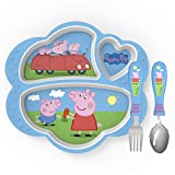 Zak Designs Peppa Pig Kids Dinnerware Set Includes Melamine 3-Section Divided Plate and Utensil Tableware, Made of Durable Material and Perfect for Kids (Peppa Pig, 3 Piece Set, BPA-Free)