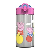 Zak Designs Peppa Pig 15.5oz Stainless Steel Kids Water Bottle with Flip-up Straw Spout - BPA Free Durable Design, Peppa Pig SS