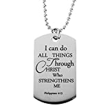 ST-Power Baptism Gift Stainless Steel Dog Tag Bible Verse Pendant Necklace Christian Gift (Philippians 4:13--I can do all things through Christ who gives me strength)