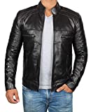 Decrum Slim Fit Black Leather Jackets for Men cafe racer style | [1100074] Black Austin, L