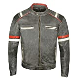 Men's Vintage Cafe Racer Motorcycle Distressed Leather Armor Biker Jacket L