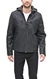 Levi's Men's Faux Leather Hooded Racer Jacket, Black, X-Large