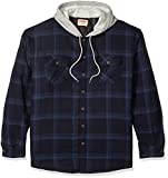 Wrangler Authentics mens Long Sleeve Quilted Lined Flannel Jacket With Hood Button Down Shirt, Total Eclipse With Heather, Medium US