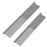 ROPO Pet Steel Combs Dog Cat Comb Tool for Removing Matted Fur - Pet Dematting Comb with Rounded Teeth and Non-Slip Grip Handle - Prevents Knots and Mats for Long and Short Haired Pets,6.5IN/7.4IN