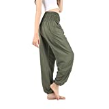 Boho Pants Harem Pants Yoga Trousers for Woman Bohemian Beach Pants (Solid Dark Green,Large)