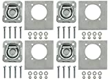 4-Pack - Recessed Pan D-Ring Trailer Tie Downs (6,000 Lb. Capacity) and Heavy Backer Plates, Including Mounting Hardware (Complete Set: 16 Carriage Bolts, Washers and Nylon Lock Nuts)