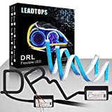 LEADTOPS Flexible Led Light Strip 2 Pcs 24 Inch Dual Color LED Headlight Surface Strip Tube Light White & Amber Daytime Running Light Waterproof Switchback Sequential Lamp Turn Signal Light