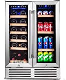 BODEGA Wine and Beverage Refrigerator,24 Inch Dual Zone Wine Cooler With Memory Temperature Control Built-In or Freestanding 2 Safety Locks Soft LED Light Quiet Operation Hold 19 Bottles and 57 Cans