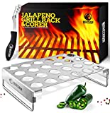 MOUNTAIN GRILLERS Jalapeno Poppers Holder for Grill with Corer - Large 24 Hole Pepper Rack and Tray with Core Tool - Perfect Popper Griller & Cooker - Dishwasher & Oven Safe