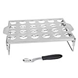 GOLOHO Stainless Steel Jalapeno Grill Rack with Bottom Supportive Bars and Foldable Legs -24 Holes Large Capacity, Pepper Corer Tool Included