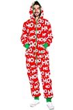 Men's Cozy Christmas Onesie Pajamas - Red HoHoHo Holiday Spirit Adult Cozy Jumpsuit: XX-Large