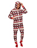 COOFANDY Men's Fair Isle Christmas Onesie Pajamas One Piece Zipper Jumpsuit Christmas Striped Costume Rompers with Pockets , S