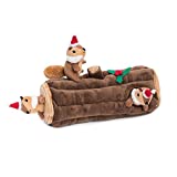ZippyPaws Holiday Burrow Interactive Dog Toys - Hide and Seek Dog Toys and Puppy Toys, Colorful Squeaky Dog Toys, and Plush Dog Puzzles, Yule Log