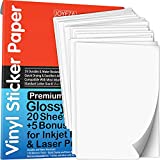 JOYEZA Premium Printable Vinyl Sticker Paper for Inkjet Printer - 25 Sheets Glossy White Waterproof, Dries Quickly Vivid Colors, Holds Ink well - Inkjet & Laser Printer