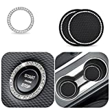 EcoNour Car Cup Coasters (2 Pack) | Push Start Button Bling (1 Pack) | Unique Crystal Rhinestone Bling Car Accessories for Women Suits for Most Cars, Trucks & RVs