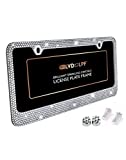 BLVD-LPF OBEY YOUR LUXURY Popular Bling 7 Row Clear Color Crystal Metal Chrome License Plate Frame with Screw Caps - 1 Frame