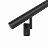12 ft. Handrail Kit Shipped in 2 Pieces with Splice. Satin Black Anodized Aluminum with 6 Satin Black Wall Brackets and Endcaps - 1.6" Round