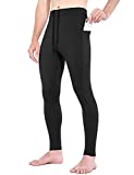BALEAF Men's Thermal Running Tights Leggings Water Resistant with Pockets Cold Weather Hiking Cycling Fleece Pants Black M