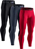 ATHLIO Men's Thermal Compression Pants, Athletic Running Tights & Sports Leggings, Wintergear Base Layer Bottoms, 3pack(lyp44) - Black/Charcoal/Red, Large