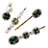 4PCS Vintage Green Crystal Pearl Gold Bobby Pins Decorative Hair Slides Clips Accessories Women