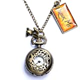 Onwon Vintage Drink Me Pocket Watch Necklace Quartz Watch Alice in Wonderland Rabbit