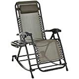 Outsunny Outdoor Rocking Chairs, Foldable Reclining Zero Gravity Lounge Rocker w/Pillow, Cup & Phone Holder, Combo Design w/Folding Legs, Gray