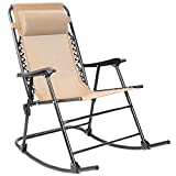 Devoko Patio Rocking Zero Gravity Chair Outdoor Wide Recliner Chair for Lawn Beach Camping Poolside with Headrest Pillow (Beige)