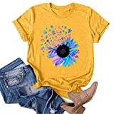OutTop Graphic Tees for Women Funny Quotes Print Casual Crewneck Short Sleeve T Shirts Solid Loose Tunic Tops Blouse (#04-Yellow, XL)