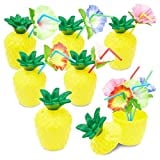 Plastic Pineapple Cups with Lids and Straws for Hawaiian Party (10 oz, 12 Pack)