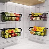 Wire Storage Basket - Stackable Hanging Wall Shelf - Fruit Vegetable Organization – Pantry Cabinet - Metal Bin for Kitchen Counter – Bathroom Shelves Storage- Set of 2 Baskets (black)