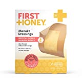 First Honey Manuka Honey Adhesive Bandages 6 Pack | Latex Free, Antibiotic Free Wound Dressing | Medical Grade Honey Adhesive Pads | First Aid Care Burns, Cuts, Scrapes, Wounds, Lacerations