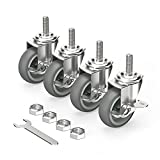 Caster Wheels 3 inch Locking Stem Casters, 3/8" -16 x 1-1/2" (Stem Diameter 3/8", Stem Length 1-1/2") Threaded Stem Casters Swivel Casters Set of 4 Heavy Duty Castors Gray