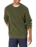 Amazon Brand - Goodthreads Men's Soft Cotton Rib Stitch Crewneck Sweater, Solid Olive, Large