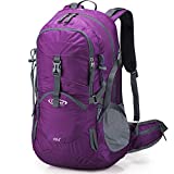 G4Free 45L Hiking Travel Backpack Waterproof with Rain Cover, Outdoor Camping Daypack for Men Women(Purple Red)