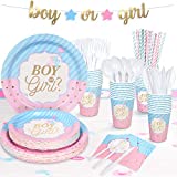 Decorlife Baby Gender Reveal Party Supplies Serves 24, Cute Gender Reveal Ideas for Party Decorations, Complete Pack Include Boy or Girl Banner, Tablecloth, Total 194pcs