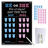 Baby Gender Reveal Board with Stand(12x17), 48 Boy Girl Voting Stickers, 1 Marker(erasable), He or She, Cast Your Vote Game for Guests, Gender Reveal Party Centerpiece Decorations, Chalkboard Design