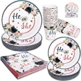 Gender Reveal Party Supplies Tableware Set,120Pcs Navy and Blush Gender Reveal Plates and Napkins,Serves 30 Guests for Boy or Girl Gender Reveal Party Decorations