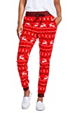 Women's Red Reindeer Christmas Joggers - Comfy Cute Christmas Sweat Pants: S