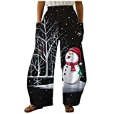 BHSJ Women Christmas Snowflake Print Harem Pants with Pockets Loose Bottoms Trousers Xmas Casual Wide Leg Pants Leisure Great Choice for Your Girlfriend, Wife, Mother, Sisters Plus Size