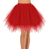 FREE Women Tutu Skirt 50s Vintage Ballet Bubble Dance Skirts for Christmas Cosplay, Party, Dance Red X-Large